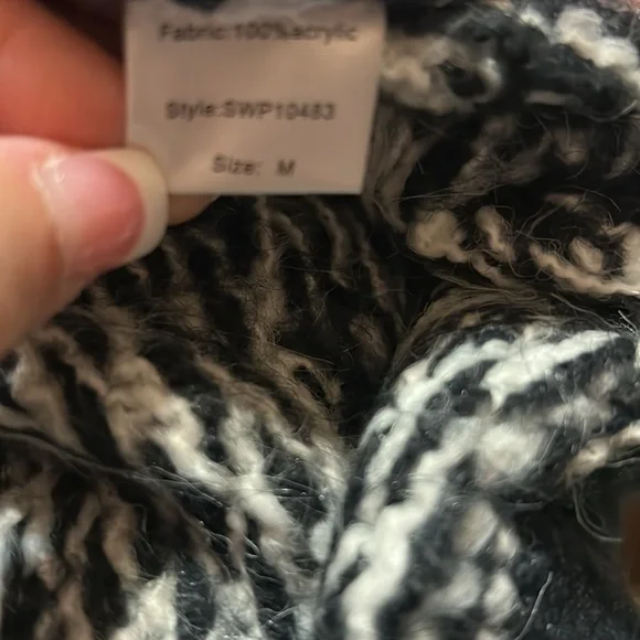 ELAN Houndstooth SWEATER Chunky Cowl Neck Balloon Slouch Sleeves Size MEDIUM - Picture 7 of 9